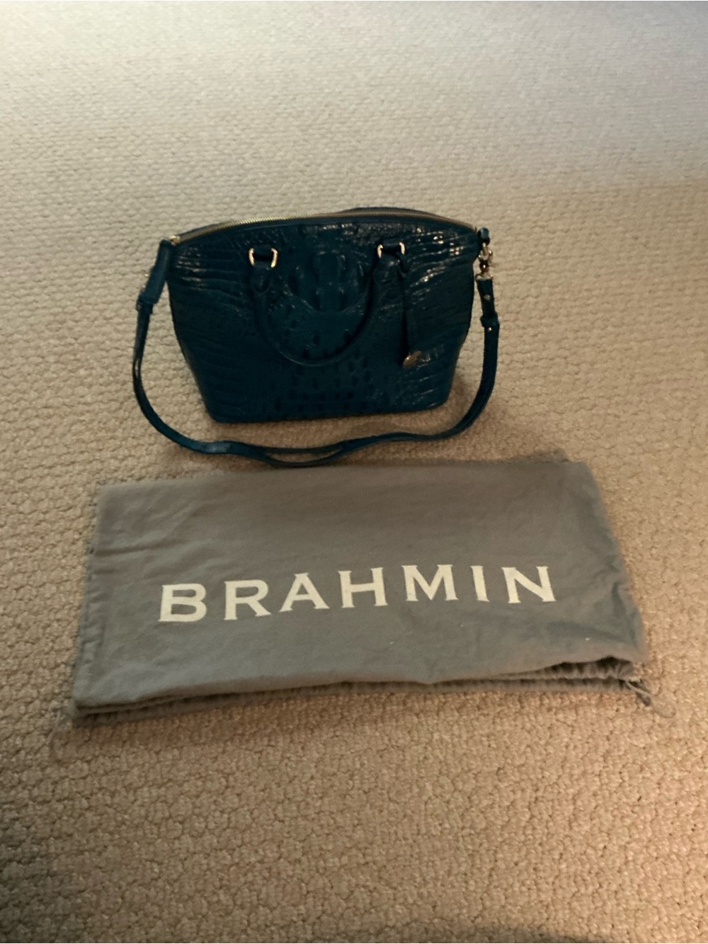 Brahmin Dark Teal Croc-Embossed Shoulder Bag